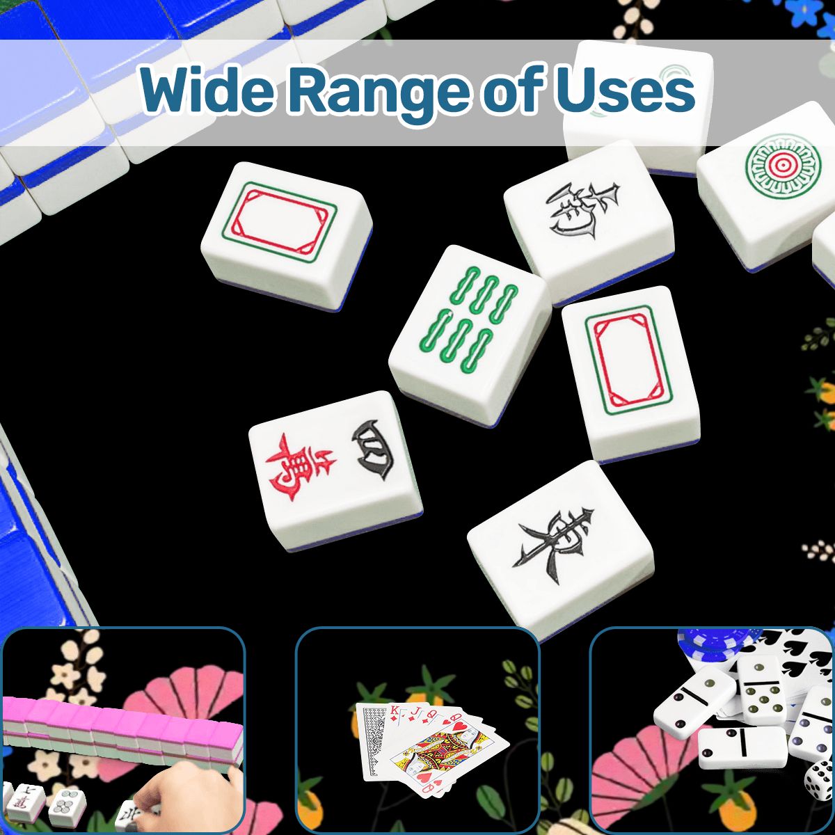 Boho Wildflower Black Round Mahjong Mat
