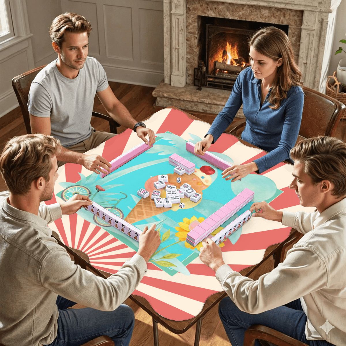 Summer Time Summer Time Scalloped Mahjong Mat - Splash of Color Co.
