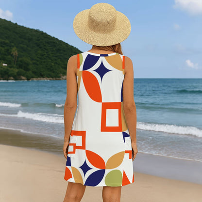 Modern Mahj Diva Mod Women's Sleeveless Dress with Pockets - Splash of Color Co.