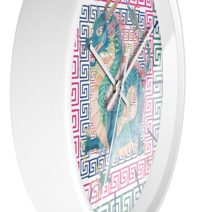 Dragon Motif Wall Clock — Colorful Asian - Inspired Geometric Design - Splash of Color Co.
