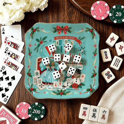 Nostalgic White Christmas Haynes Sisters Scalloped Ceramic Mahjong Dice Tray