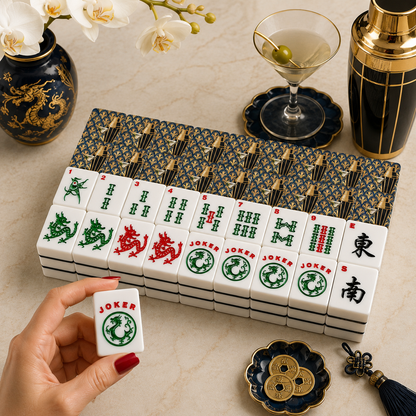 Midnight Blue Art Deco American Mahjong Tiles And Carry Case