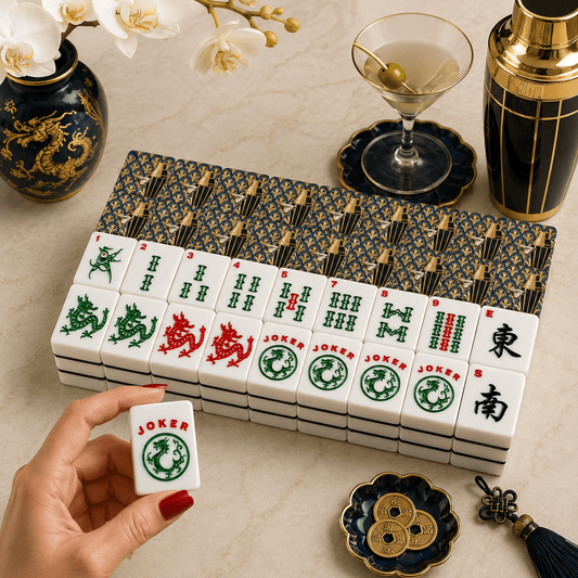 Midnight Blue Art Deco American Mahjong Tiles And Carry Case - Splash Of Mahj And Color Co.