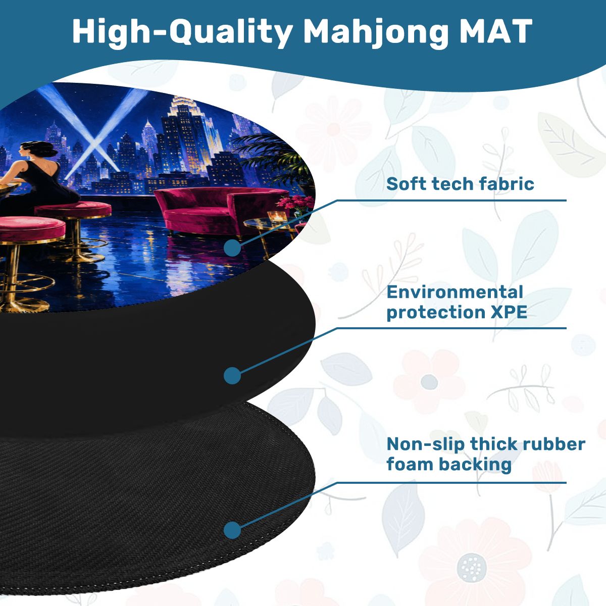 Midnight At The Oasis Art Deco Glam Round Mahjong Mat