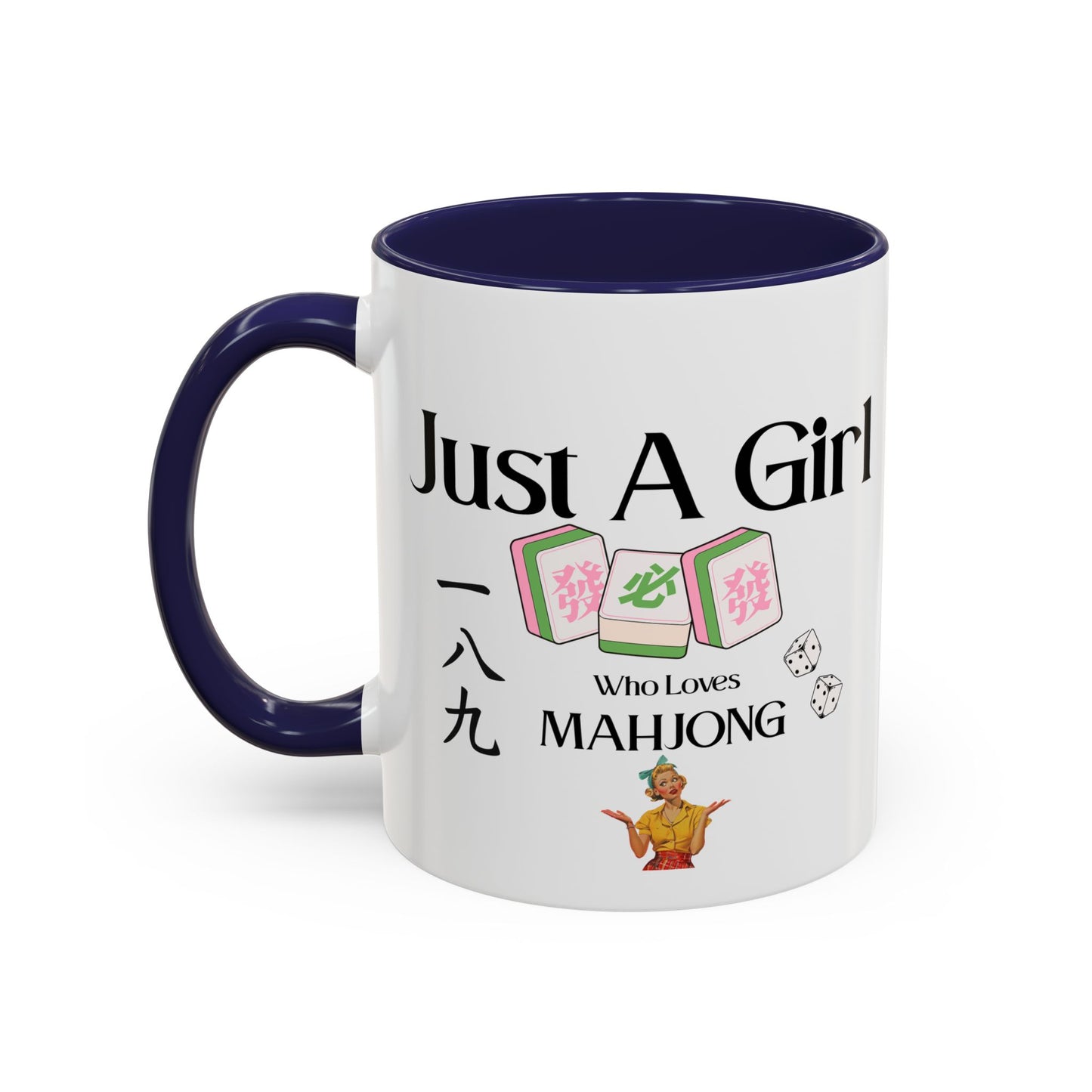 Mahjong Mug - "Just A Girl Who Loves Mahjong" Accent Coffee Mug - Splash of Color Co.