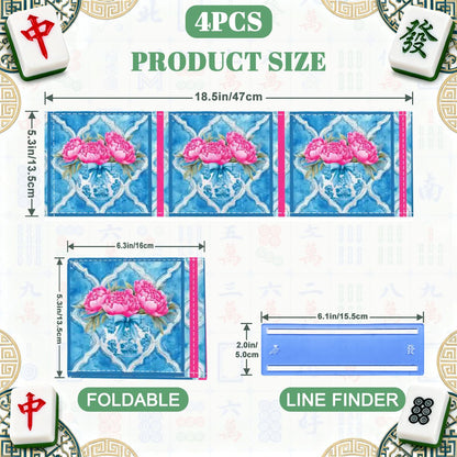 Pink Peony Watercolor Blue, 4 Mahjong Card Holder with Line Finder - Splash of Color Co.