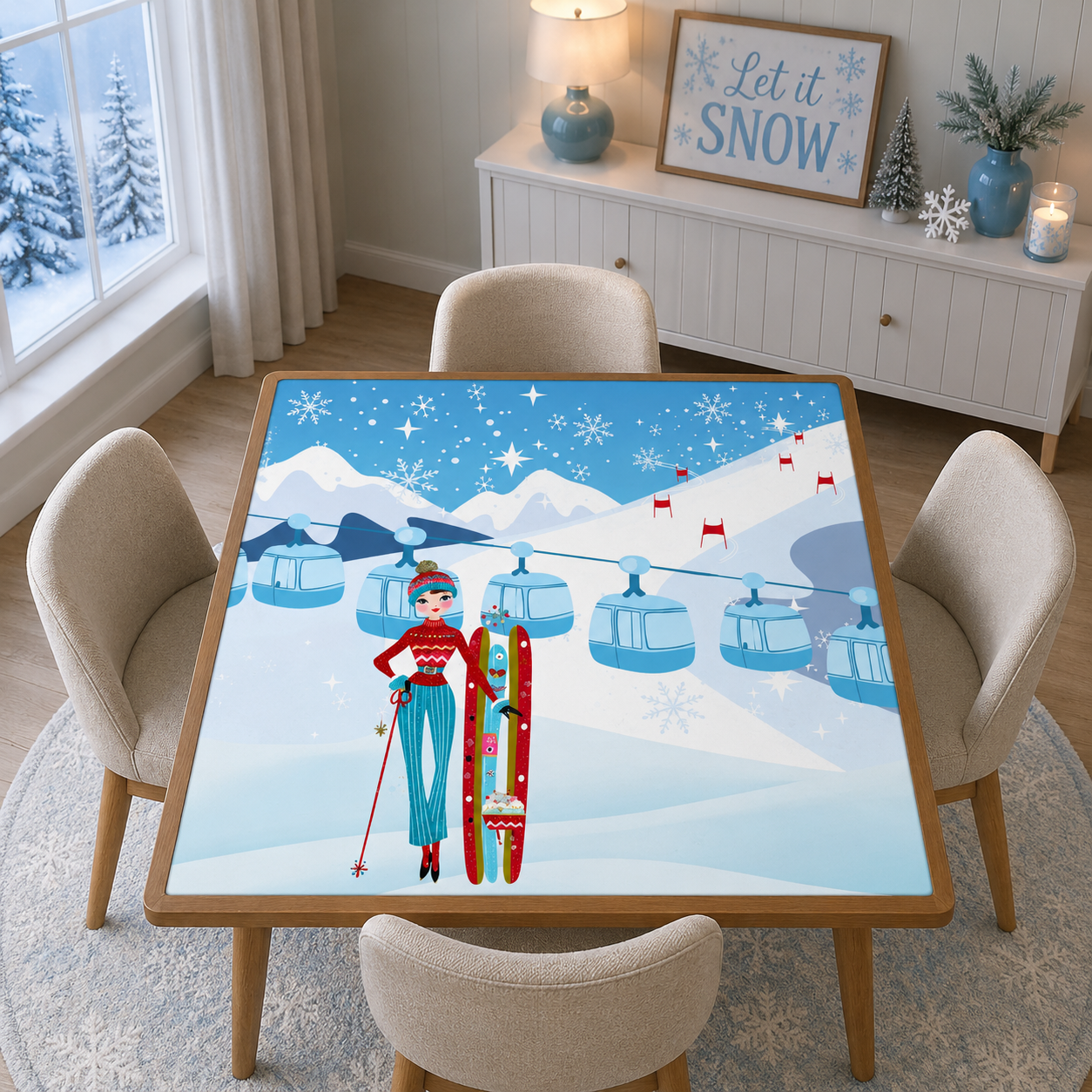 Ski Bunny Hills Winter Christmas Mahjong mat