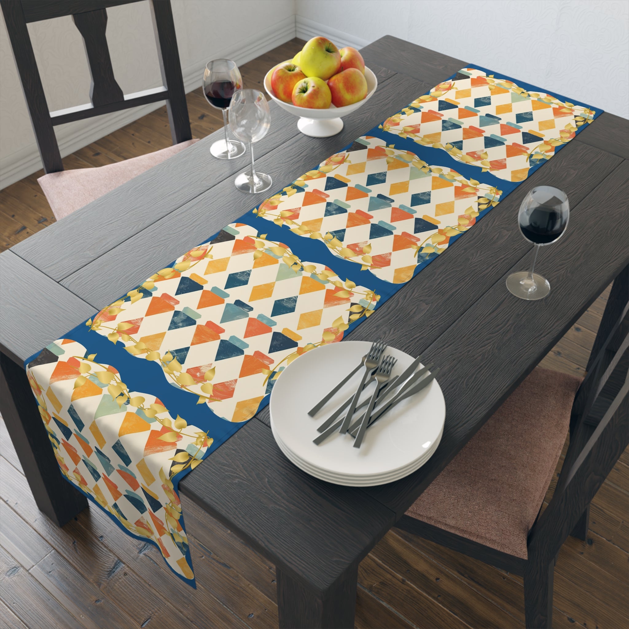 Modern Mazel Jewish Designed Table Runner — Geometric Designed Decor ...