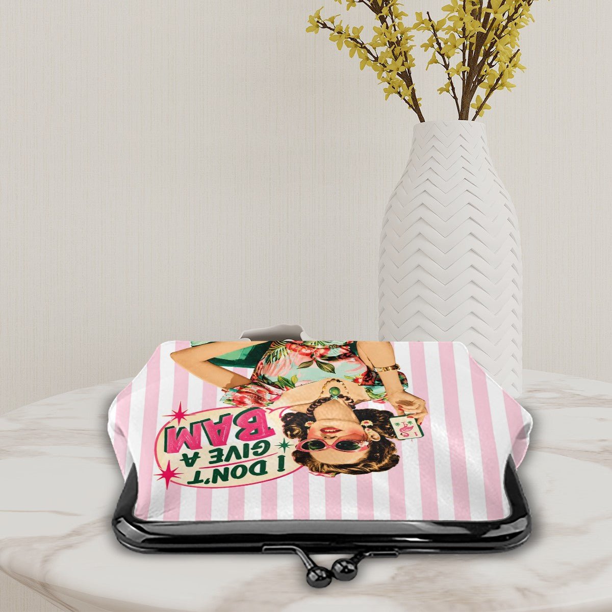 Funny, I Don't Give A Bam Mahjong Women's Leather Kiss Lock Coin Purse - Splash Of Mahj And Color Co.