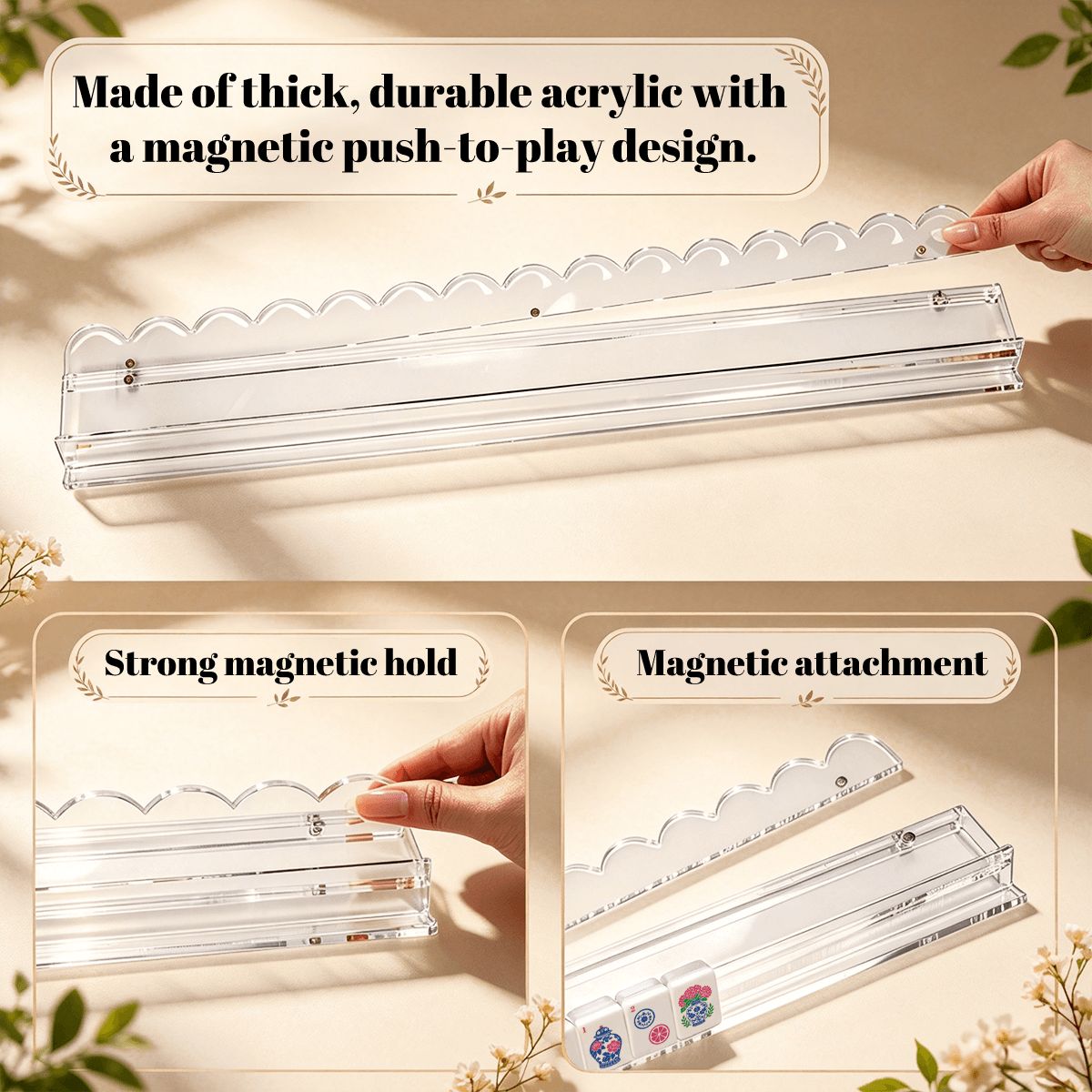 Emerald Green Extended Mahjong Rack Set of 4 Scalloped Magnetic Tile Pusher - Splash Of Mahj And Color Co.