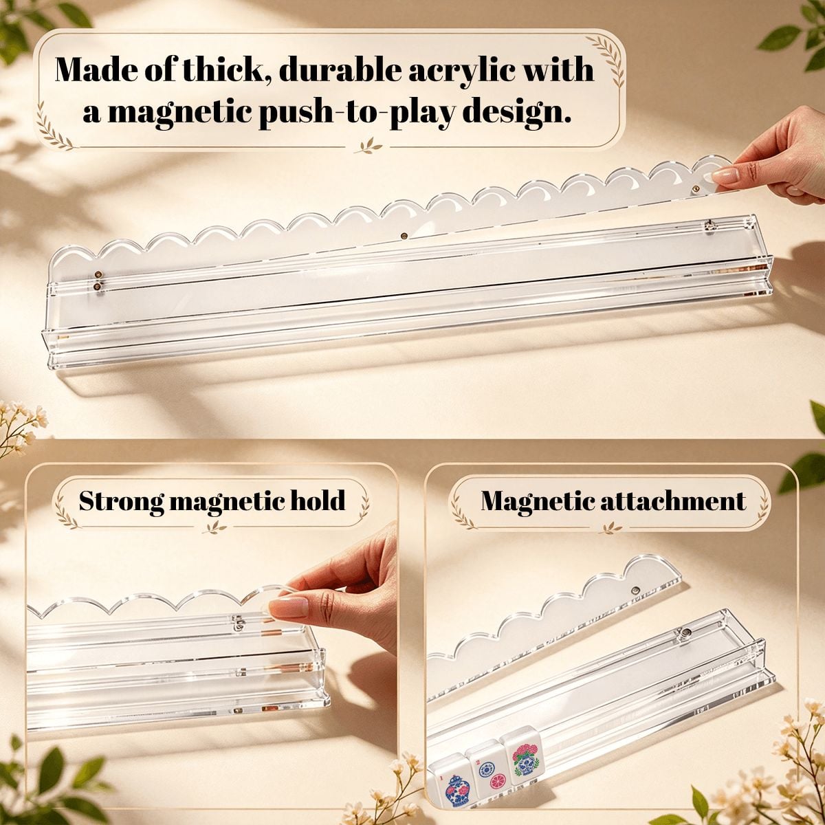 Mad About Plaid Extended Mahjong Rack Set of 4 Scalloped Magnetic Tile Pusher 20' - Splash Of Mahj And Color Co.