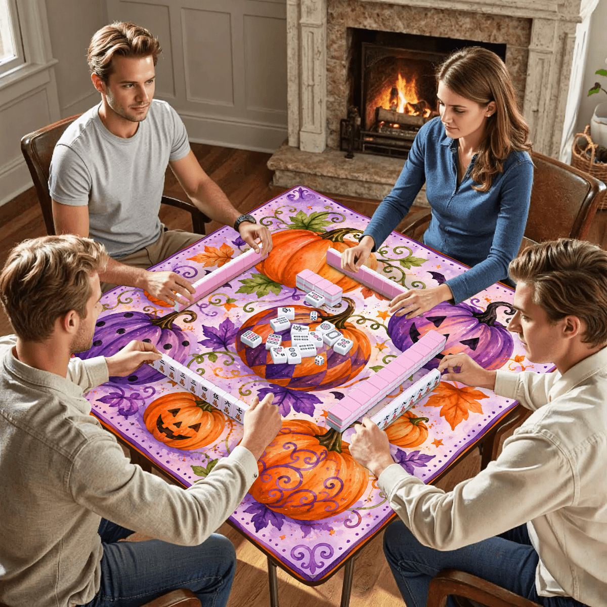 Party In The Pumpkin Patch Mahjong Halloween Mat - Splash Of Mahj And Color Co.
