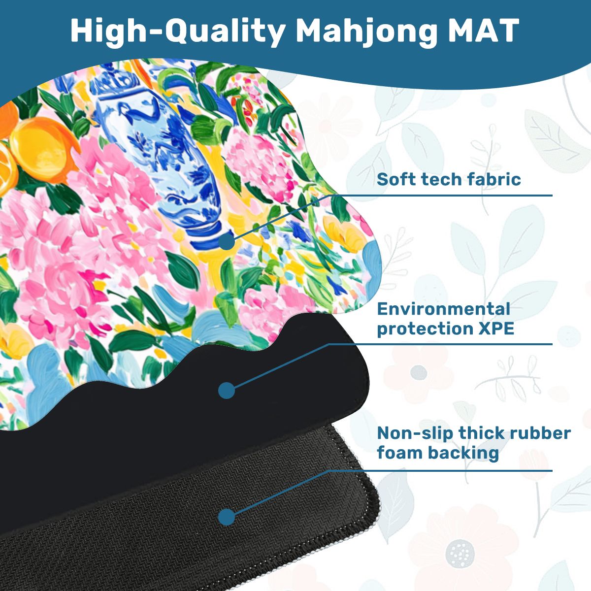 Asian Chinoiserie Tropical Pastel Scalloped Mahjong Mat - Splash of Color Co.