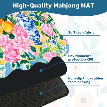 Asian Chinoiserie Tropical Pastel Scalloped Mahjong Mat - Splash of Color Co.