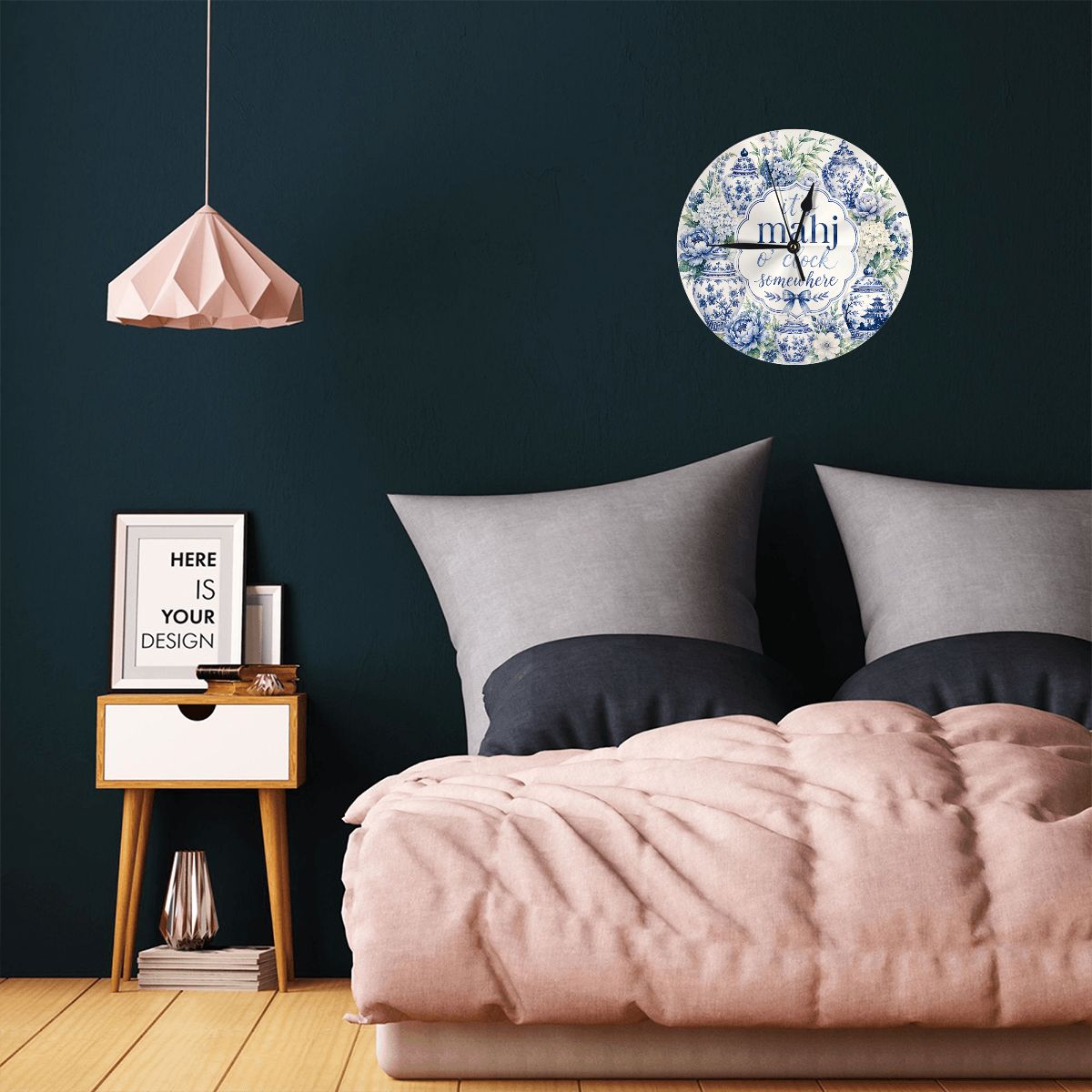 It's Mahj O'Clock Somewhere, Ginger Jar Floral Blue Chinoiserie Wall Or Desk Clock Including Stand