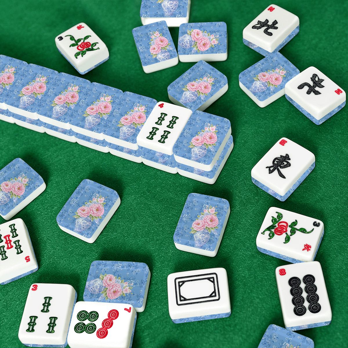 Chinoiserie Ginger Jar Peonies In Bloom American Mahjong Tiles And Carry Case - Splash Of Mahj And Color Co.