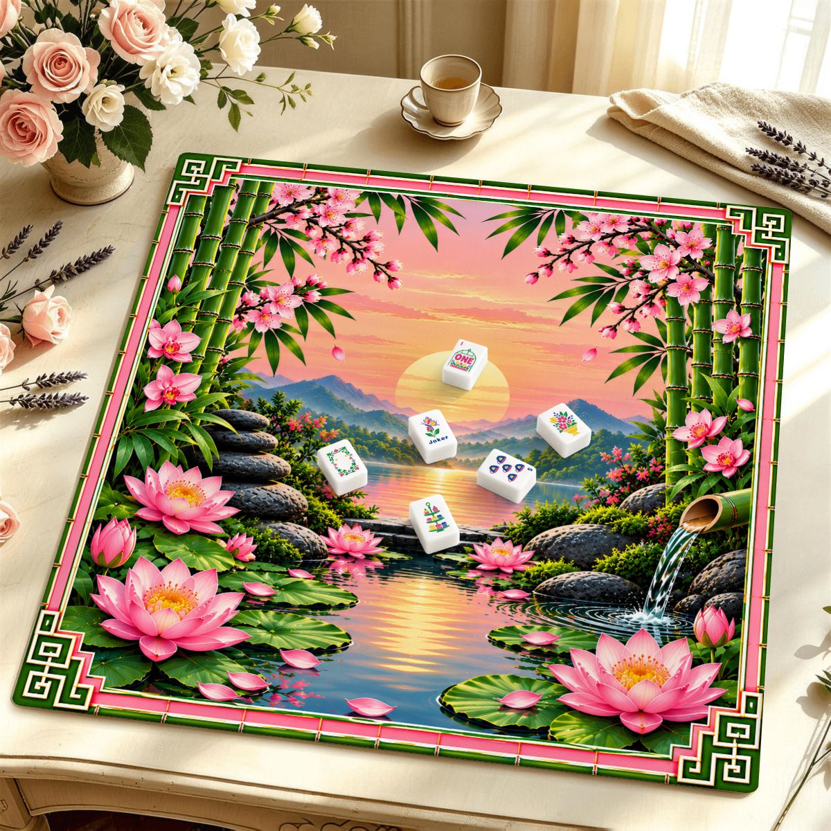 Peace And Tranquility Mahjong Mat Sleek Surface - Splash Of Mahj And Color Co.
