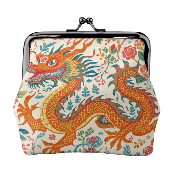 Majestic Dragon Floral Women's Leather Kiss Lock Coin Purse - Splash of Color Co.