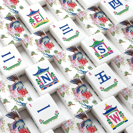 Floral Blossom Bam Bird Chinoiserie American Engraved Mahjong Tiles And Carry Case - Splash Of Mahj And Color Co.