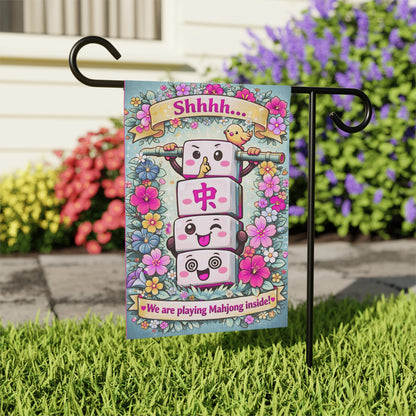 Shhhh We Are Playing Mahjong Inside Garden Flag | Garden Banner - Splash of Color Co.