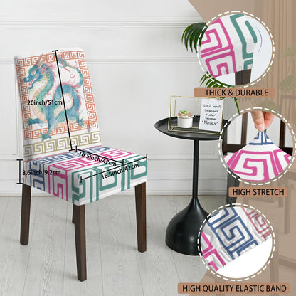 Mahjong Dragon Greek Key Designed Chair Covers Custom Chair Cover - Splash of Color Co.