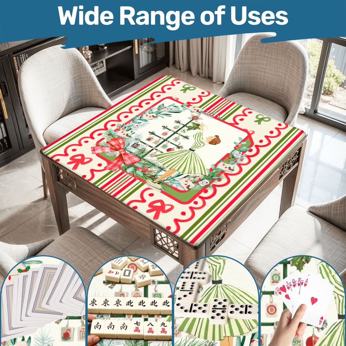 Mahjong Christmas Mat, Books Nooks Nostalgic Vintage Christmas - Splash of Color Co.