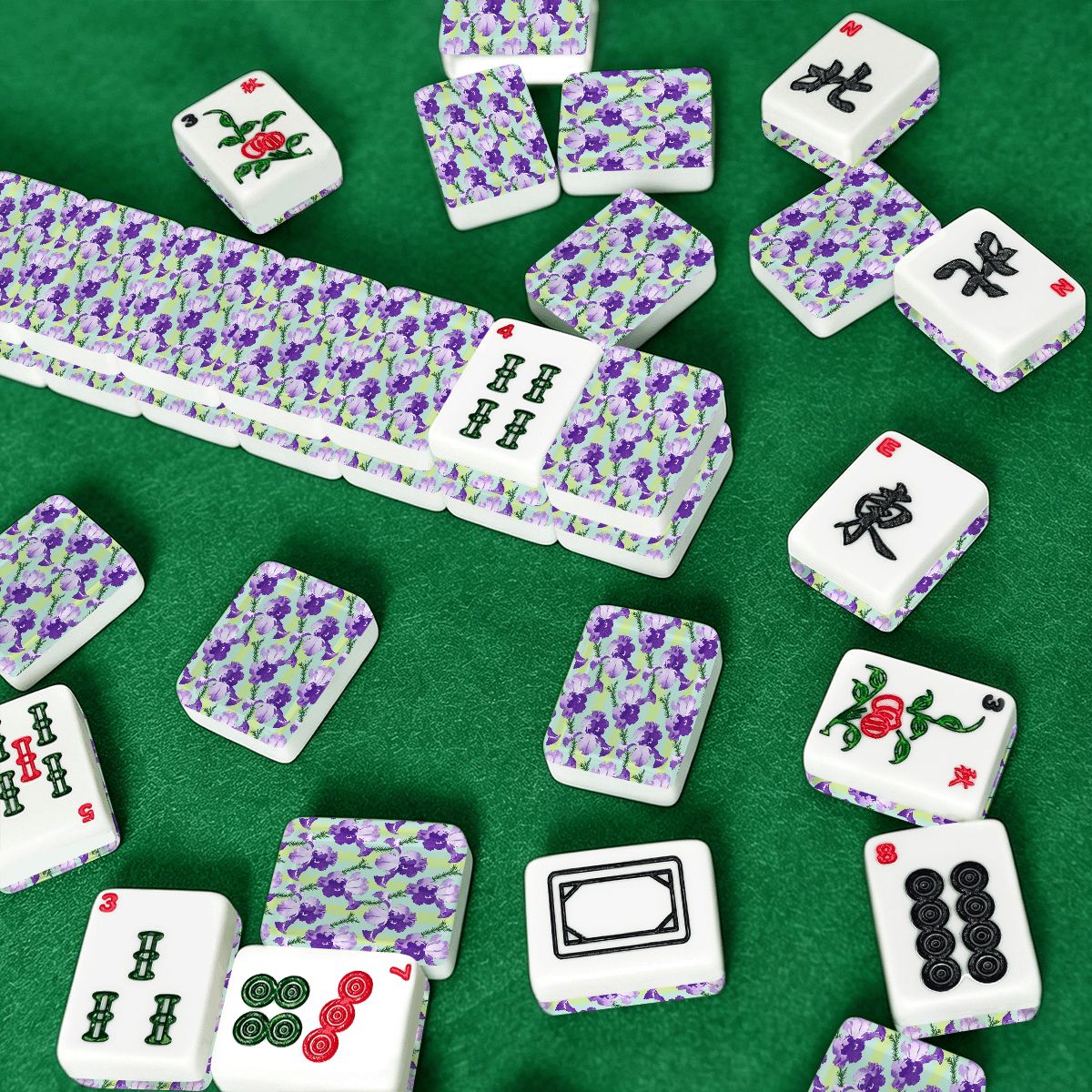 Lavender Luck Iris Flowers American Mahjong Tiles And Carry Case - Splash Of Mahj And Color Co.