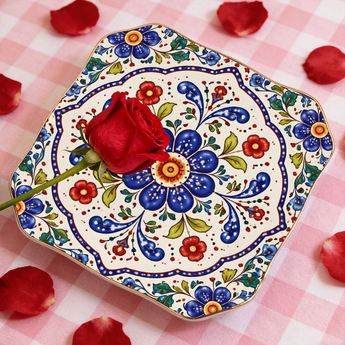 Pottery Porcelain Scalloped Ceramic Mahjong Dice Tray