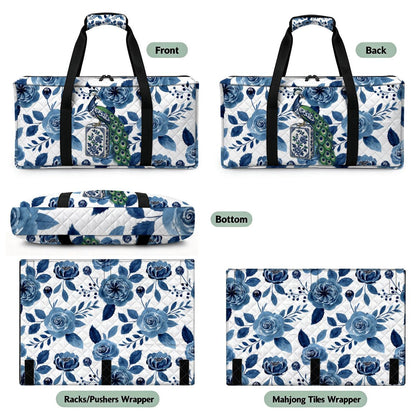 Bam Bird Floral Chinoiserie Quilted Mahjong Bag Set 3 Pcs - Splash Of Mahj And Color Co.