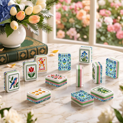 Garden Bell Scandinavian Modern Folk American Mahjong Tiles  4 Layer And Carry Case
