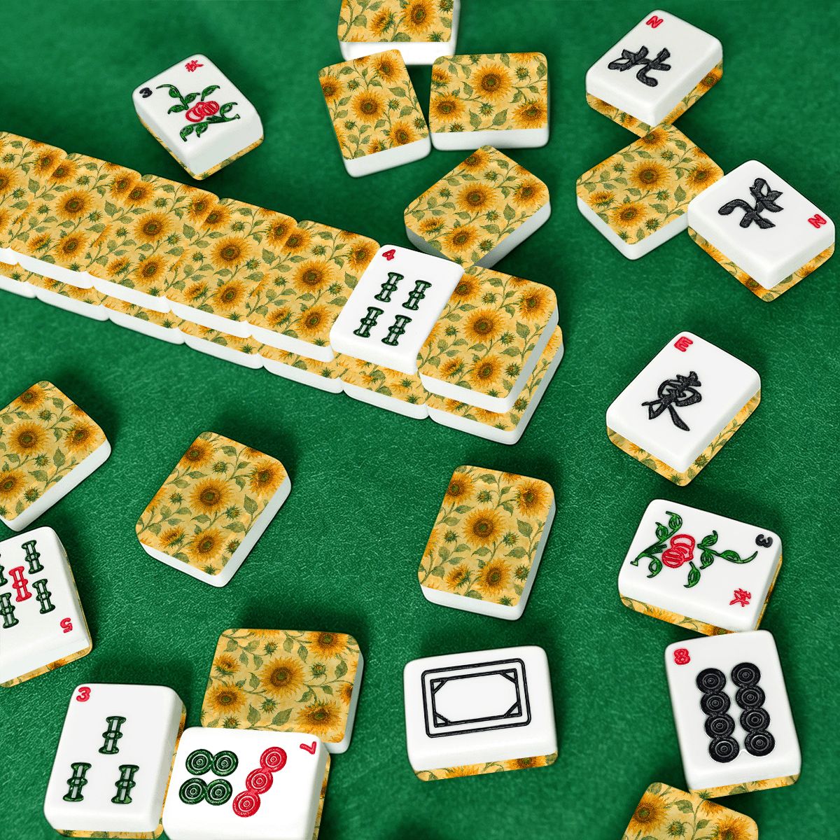 The Mahj Gogh Watercolor Sunflower American Mahjong Tiles And Carry Case - Splash Of Mahj And Color Co.