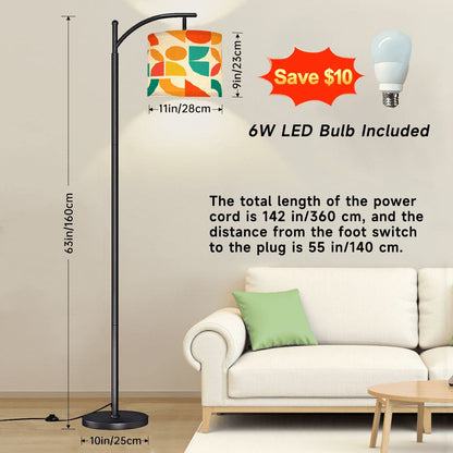 Geometric Sunshine Color Pop Orange Teal Yellow Modern Arc Floor Lamp