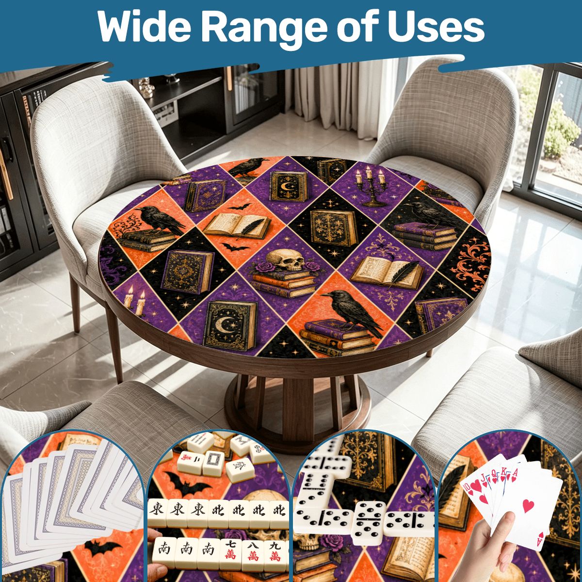 Harlequin Poe Halloween Fall Round Mahjong Mat