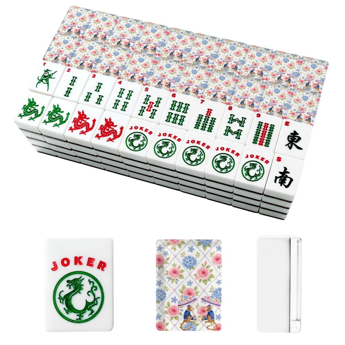 Mahjong Monkey Floral Asian Chinoiserie Hydrangea American Mahjong Tiles And Carry Case - Splash Of Mahj And Color Co.