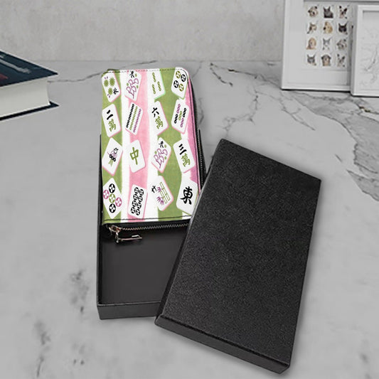 Mahjong Clutch Wallet for Women, Pink Green Watercolor Mahj Tile Design - Splash of Color Co.
