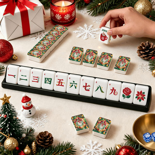 Classic Old Time Santa Traditional Christmas Mahjong Tiles And Carry Case - Splash Of Mahj And Color Co.