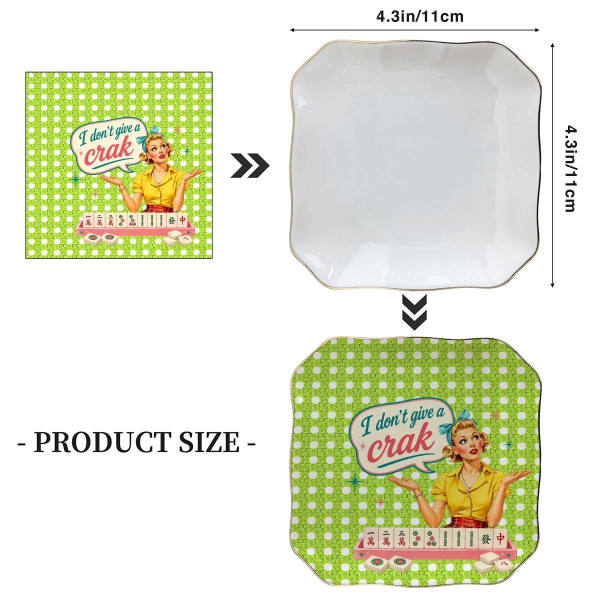 Funny Mahjong Dice Tray, Scalloped Ceramic, Limoncello I Don't Give A Crak - Splash Of Mahj And Color Co.