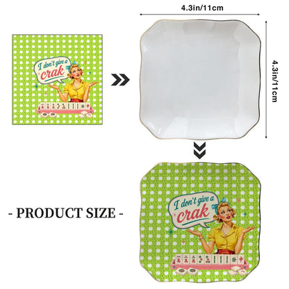 Funny Mahjong Dice Tray, Scalloped Ceramic, Limoncello I Don't Give A Crak - Splash Of Mahj And Color Co.
