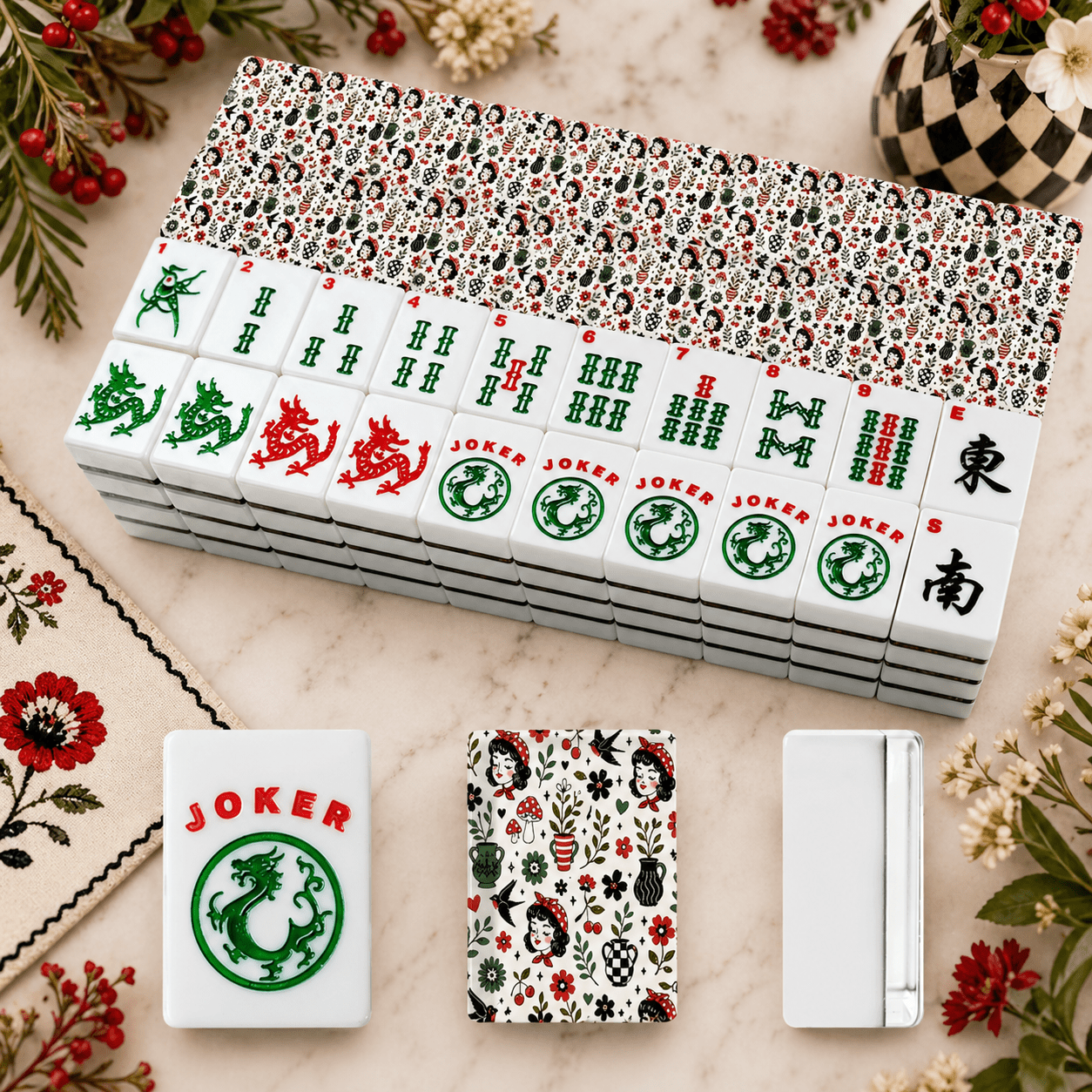 Mackenzies Garden Black Red Green American Mahjong Tiles And Carry Case - Splash of Color Co.