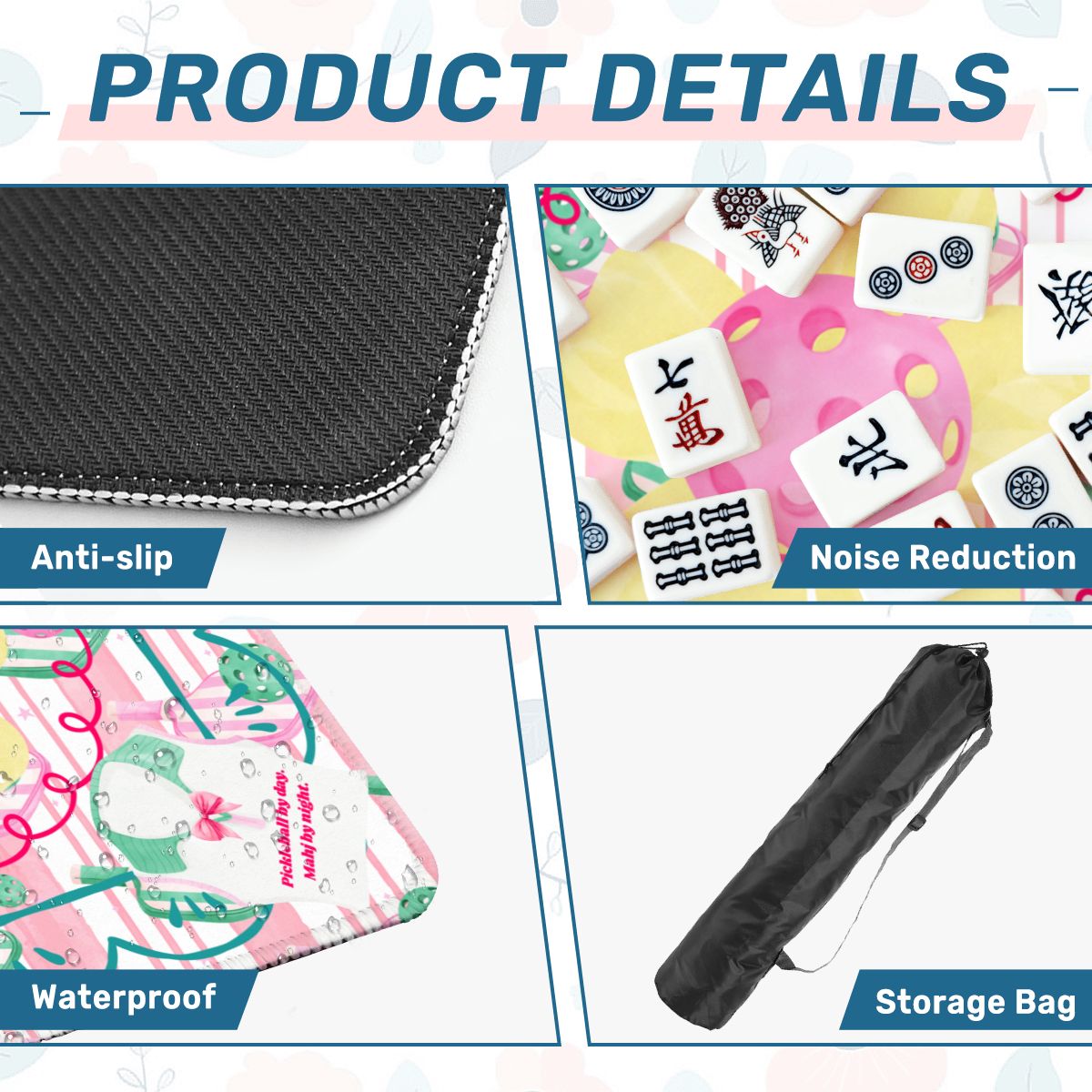 Pickleball By Day, Mahj By Night, Whimsical Fun Mahjong Mat - Splash of Color Co.