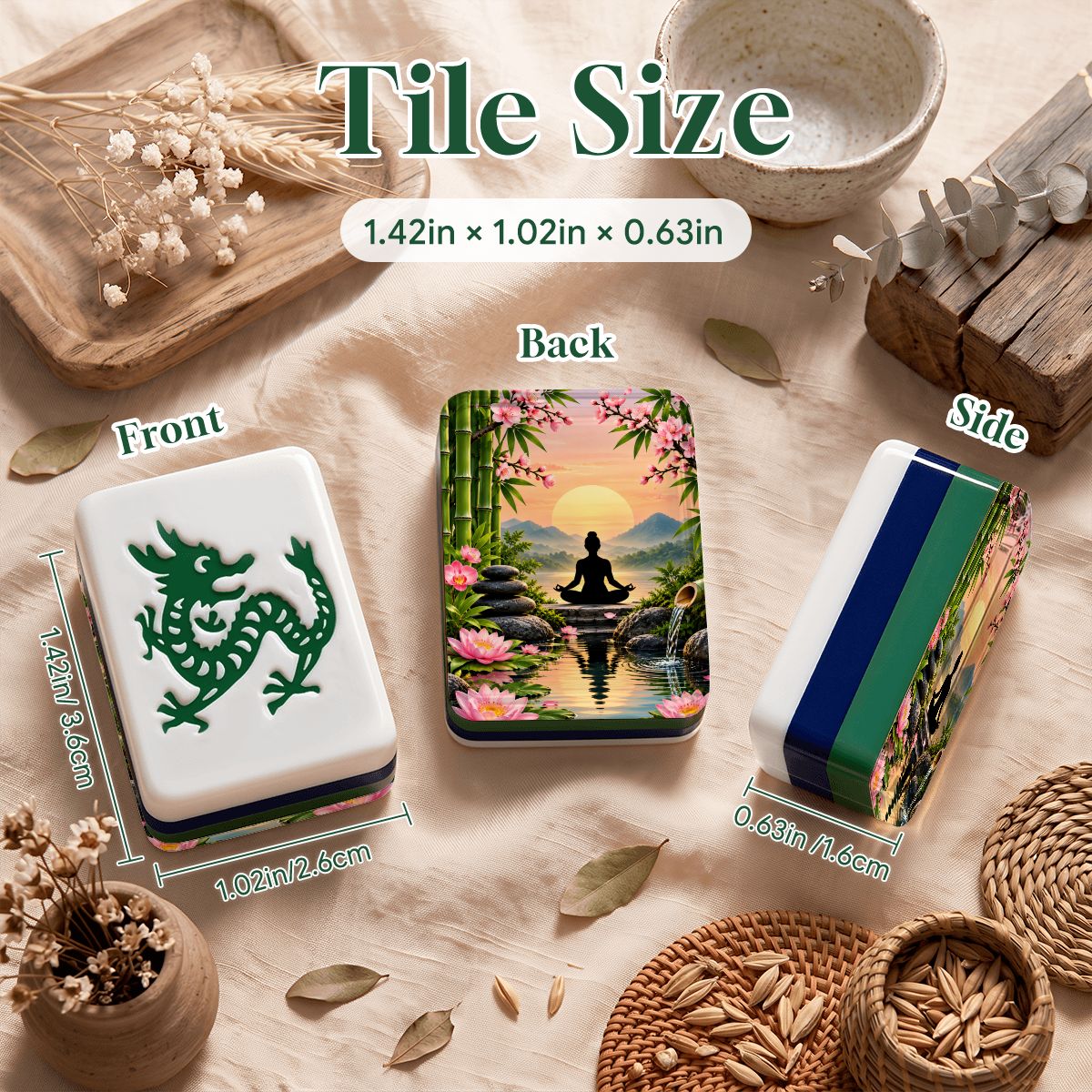 Peace And Tranquility Garden 4 Layer American Mahjong Tiles Blue Green And Carry Case - Splash Of Mahj And Color Co.