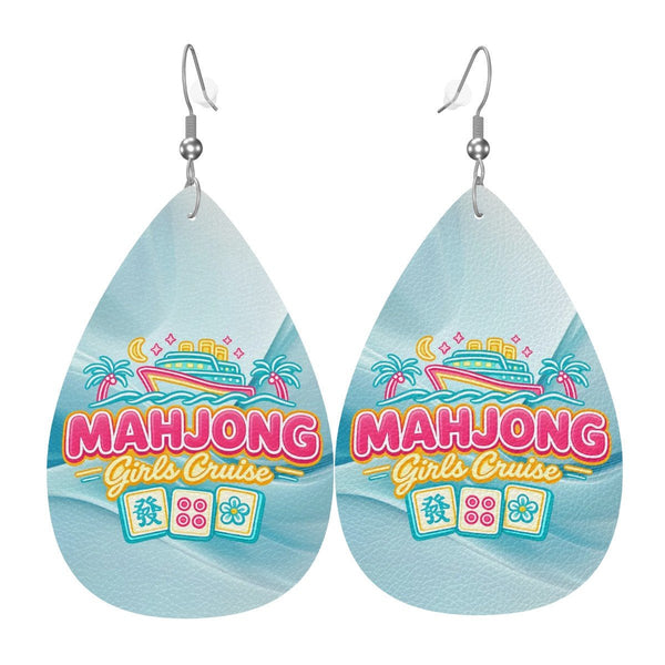 Mahjong Girls Cruise Tropical Wave Leather Teardrop Earrings - Splash of Color Co.