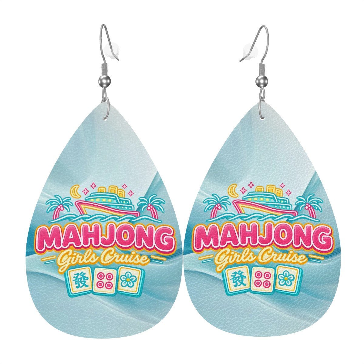 Mahjong Girls Cruise Tropical Wave Leather Teardrop Earrings - Splash of Color Co.