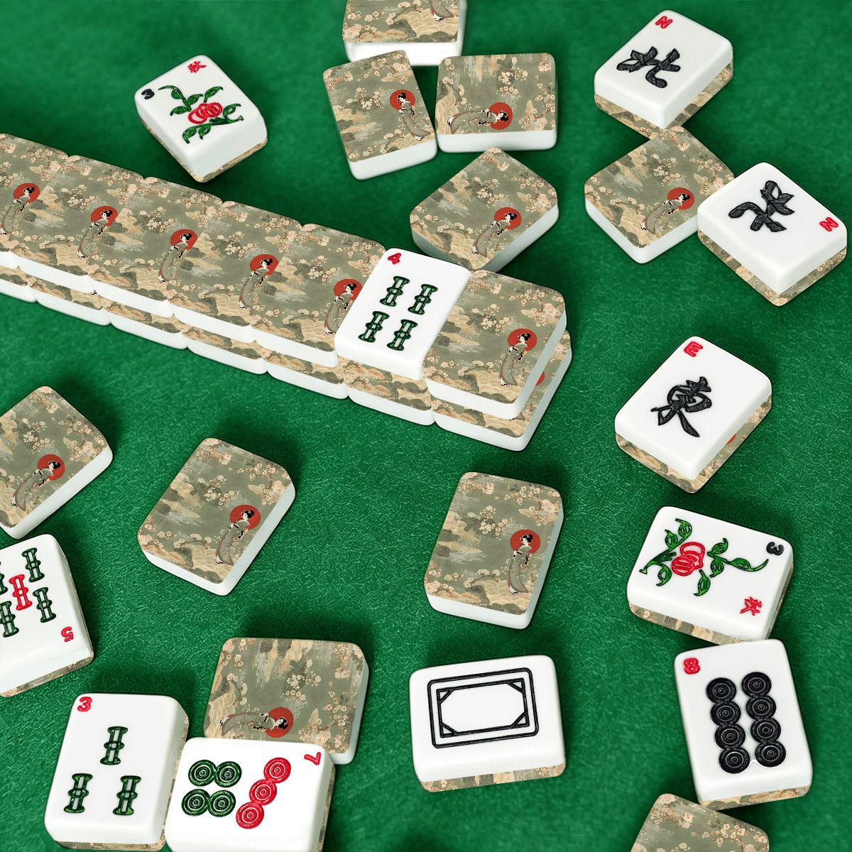Geisha Girl Asian American Mahjong Tiles And Bag Set - Splash of Color Co.