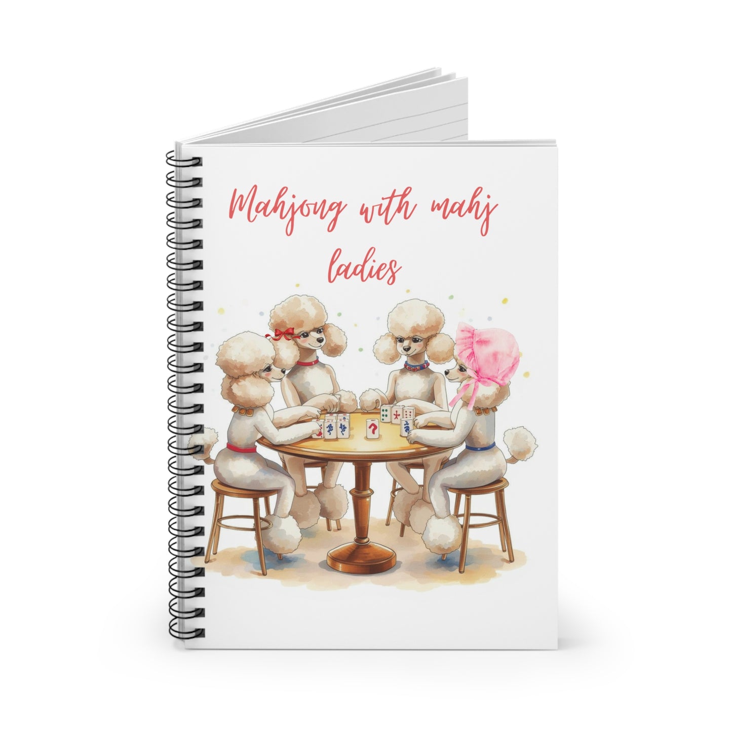 Mahjong Watercolor Dog Art, Poodle Ladies Game Night Spiral Notebook - Splash of Color Co.