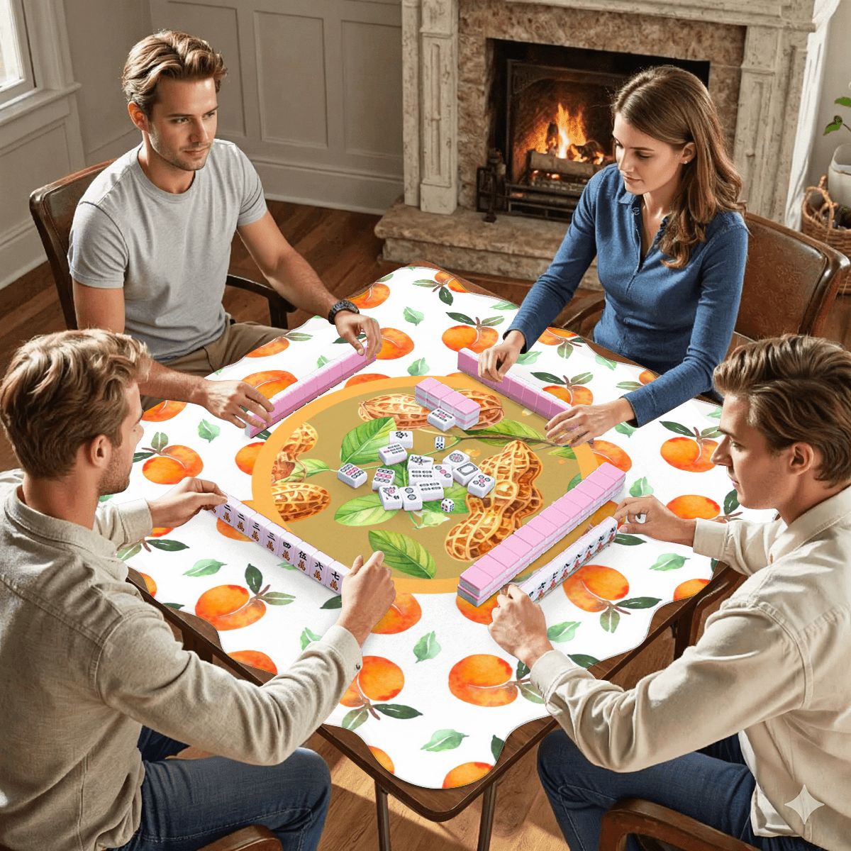 Georgia Peach And Peanuts Scalloped Mahjong Mat - Splash of Color Co.