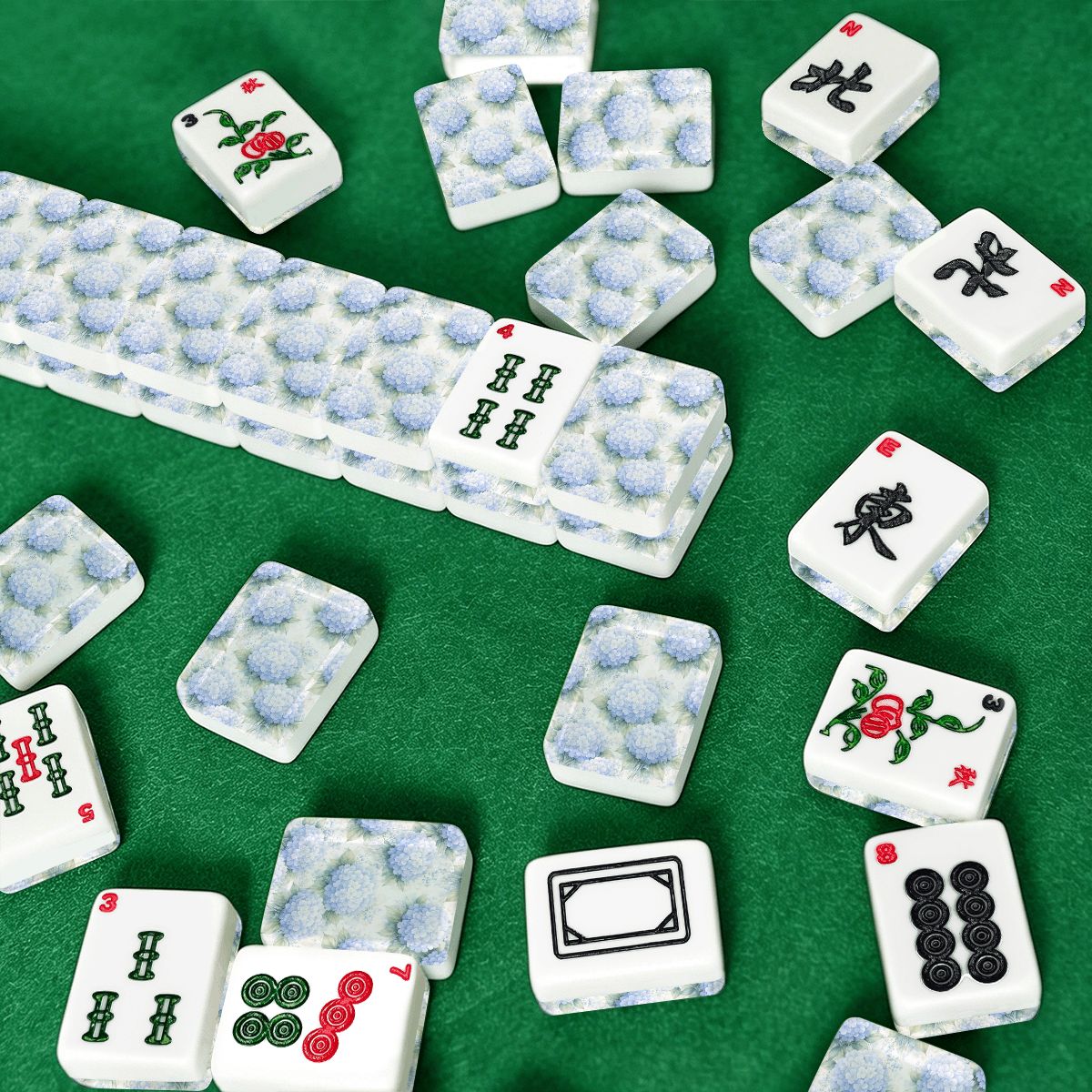 Hydrangeas In Bloom Baby Blue American Mahjong Tiles And Carry Case - Splash Of Mahj And Color Co.