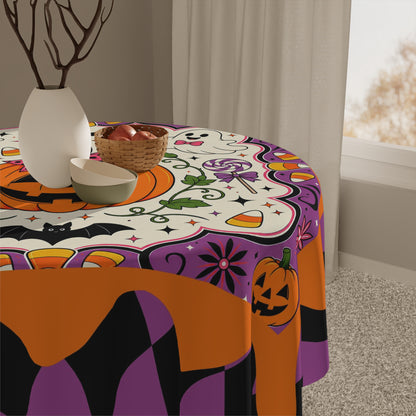 Halloween Pumpkin & Ghost Tablecloth — Cute Jack-O'-Lantern Party Table Decor