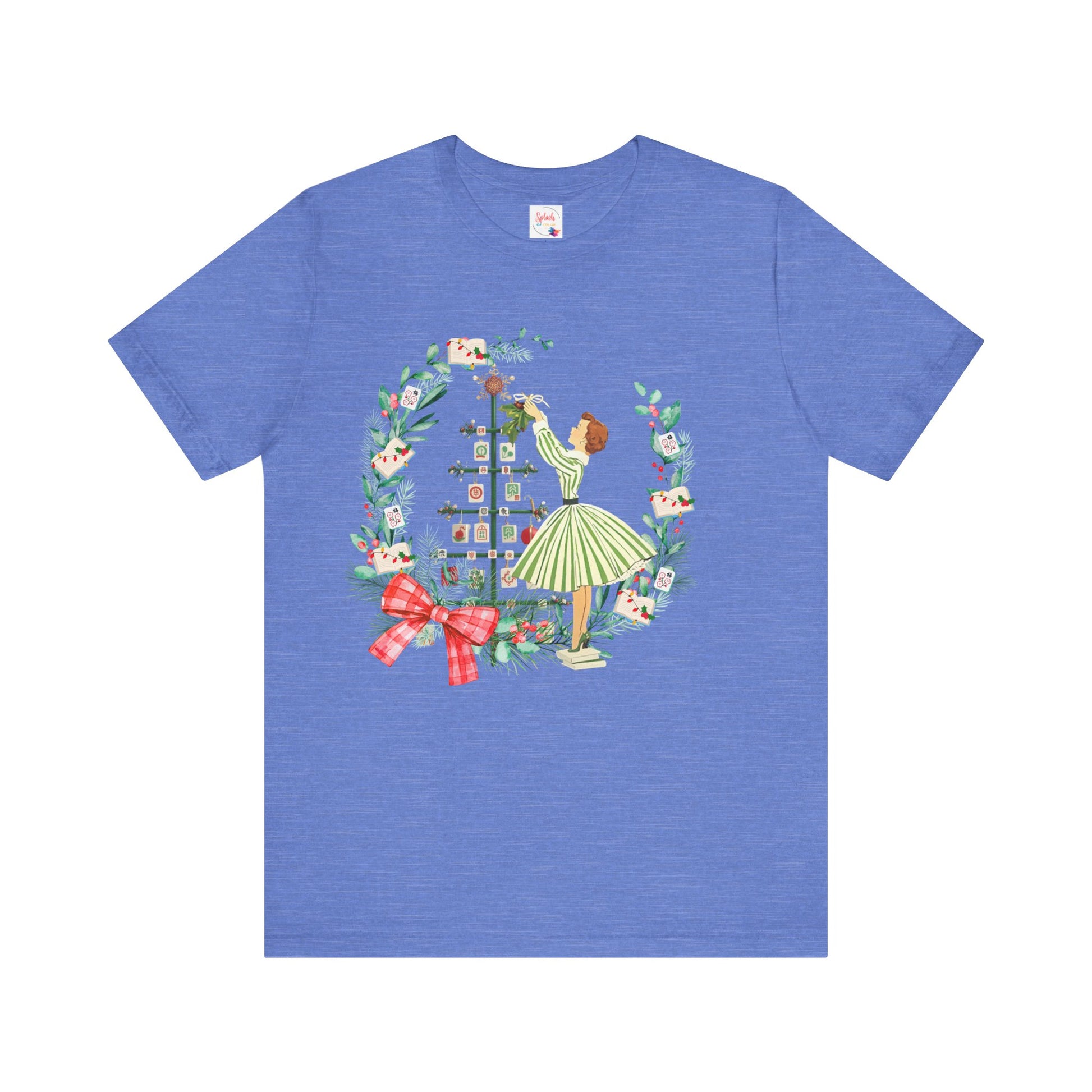 Mahjong Christmas Tee,Vintage Girl, Book Lover, Festive Mahj Gift - Splash of Color Co.