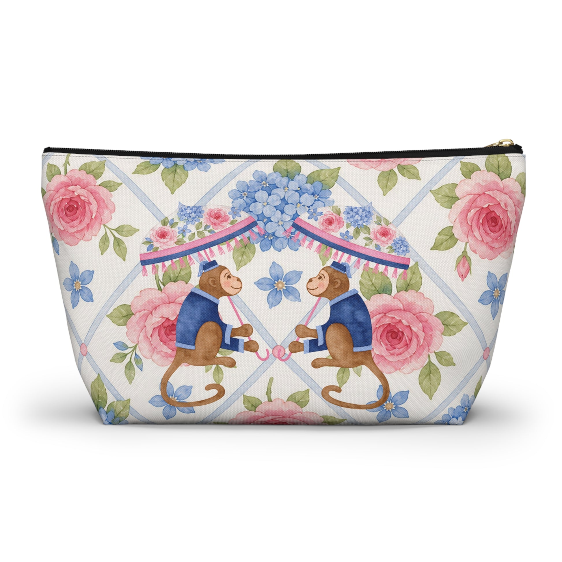Floral Monkey Hydrangea Roses Vintage Charm Mahjong Tile Accessory Pouch w T - bottom - Splash of Color Co.
